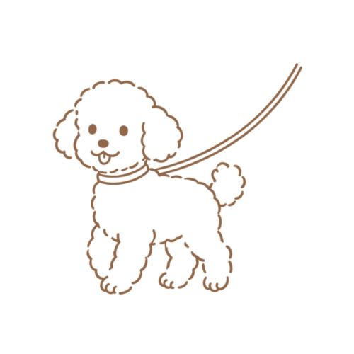 お散歩する犬の画像
					