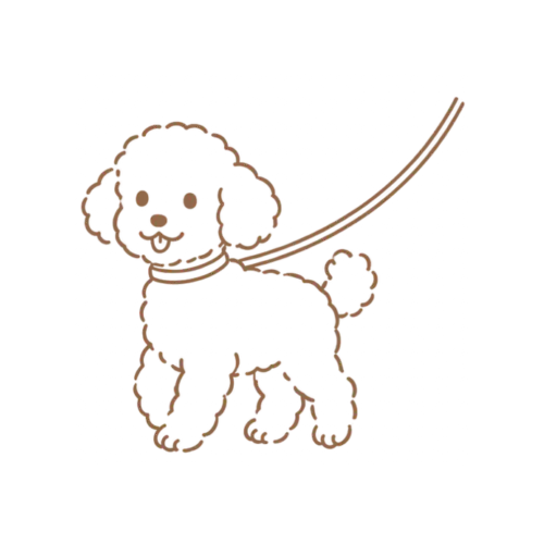 お散歩する犬の画像
					